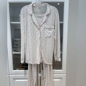 Eberjey Cream Pajama Set with Pink Hearts Small